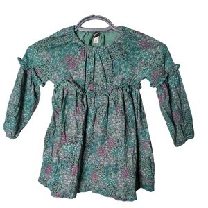 Tea Collection Corduroy Floral Dress and Bloomer Set Size 4T Blue Green